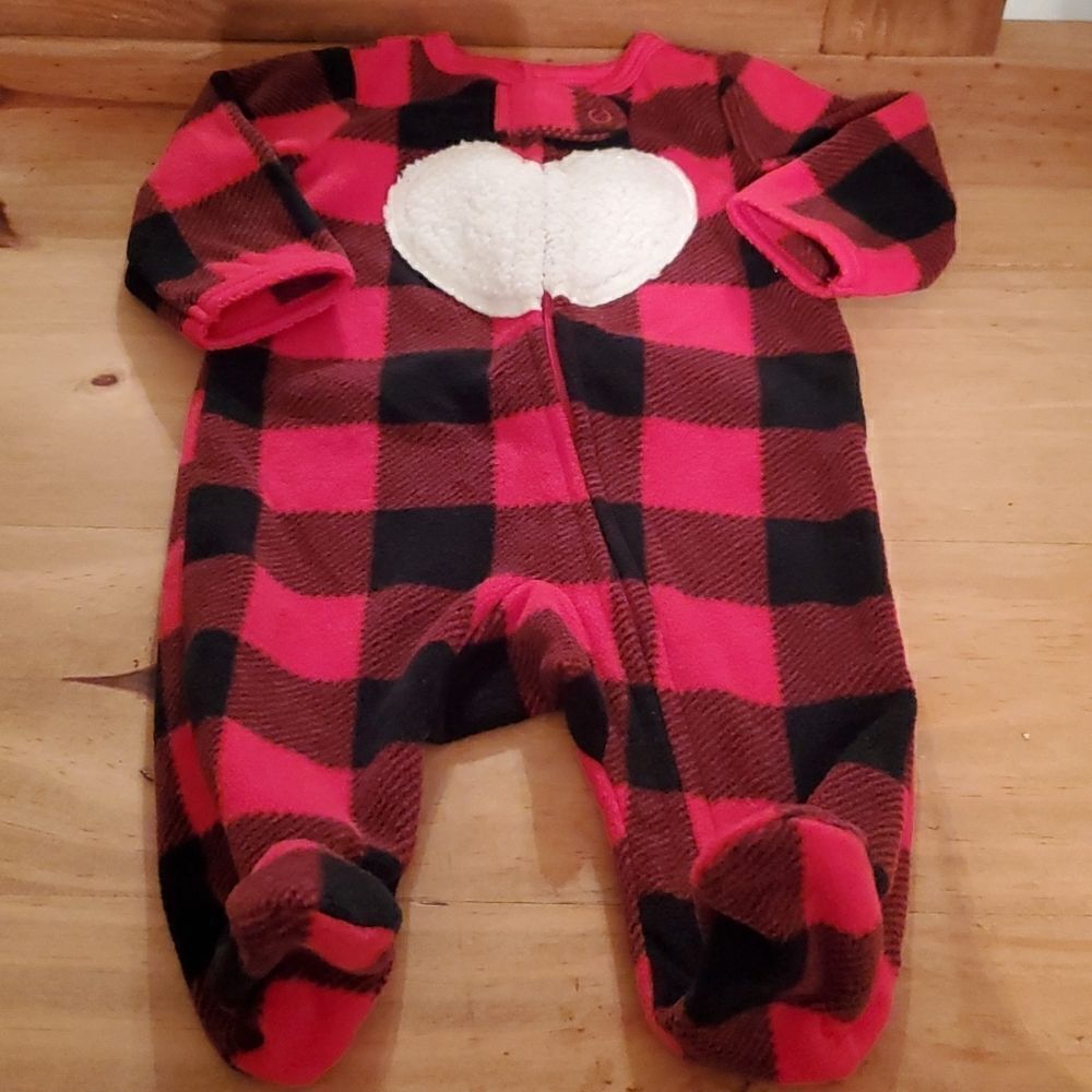 Carter's One Piece Red Black Plaid Heart Fleece Size Newborn